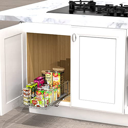 Simple Houseware Pull-Out Cabinet Sliding Basket, 17.2Dx9.7Wx5H, Chrome | Ideal for Kitchen and Bathroom Cabinet Storage Organizer, Under Sink or Pantry Organization
