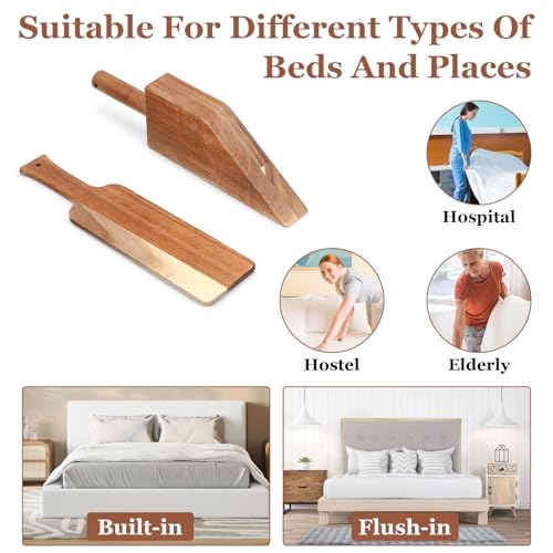 2 Pcs Mattress Lifter & Sheet Tucker Tool Set | Acacia Wood Mattress Wedge Elevator Bed Sheet Tucking Paddle for Lifts Hold The Mattress Tucks Sheets Removes Sheet Bed Skirt
