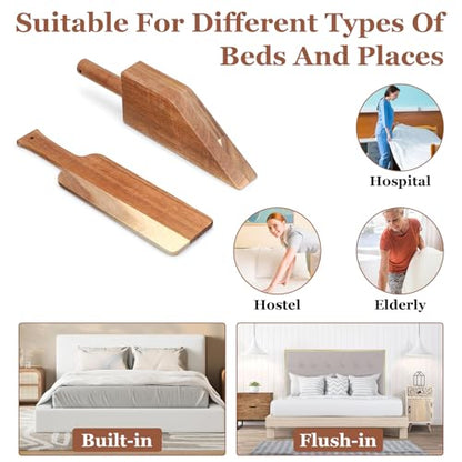 2 Pcs Mattress Lifter & Sheet Tucker Tool Set | Acacia Wood Mattress Wedge Elevator Bed Sheet Tucking Paddle for Lifts Hold The Mattress Tucks Sheets Removes Sheet Bed Skirt