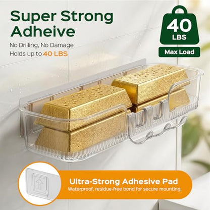 HAMITOR Adhesive Shower Caddy for Bathroom：5 Pack Clear Bath Shelves No Drilling for Modern Renters & Home Decor - Rustproof Acrylic Shower Organizer for Bathroom Storage
