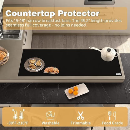 49.2" x 15.7" Large Silicone Mat for Kitchen Counter Protector, Cuttable | Silicon Countertop Protector Mat Heat Resistant Mats for Countertop, Cut to Fit Placemat Ship Roll by Foepoge, Black