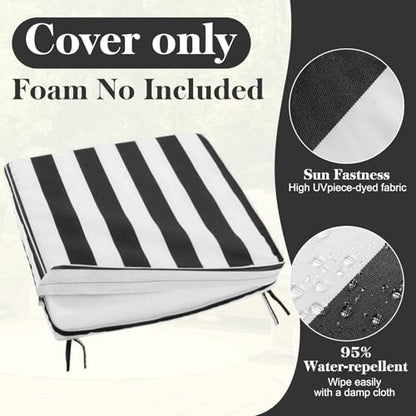 Leinuosen 4 Pcs Patio Chair Cushion Covers, 19" x 19" x 3",Black Stripe