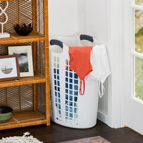 Gracious Living Laundry Basket, Easy Carry Flex Collapsible Hamper, 87.5L | Large Plastic Clothes Storage Organizer for Home, Bathroom, and Bedroom, White
