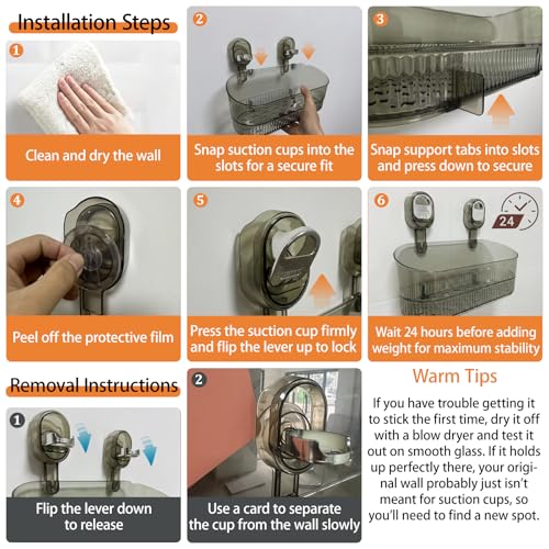 AVOKIHI Suction Cup Shower Caddy, No Drill Shower Shelf | Clear acrylic storage box for inside shower. Strong suction cups hold safely on smooth walls. No drill or adhesive.