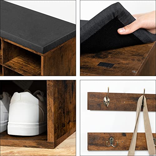 HOOBRO Shoe Storage Bench with Cushion, 39.4" L Entryway Bench with 12 Cubbies, Entryway Hall Tree with Storage, Shoe Cabinet with Coat Rack for Bedroom, Hallway, Holds up to 330 lb, BF112HX01G1
