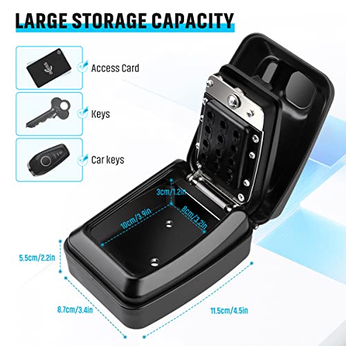 Key Lock Box for Outside, Sturdy Waterproof Wall Mount Lock Box for House Key, 12-Digit Combination Resettable Large Capacity Security Lockbox for Home, Garage, Office, Warehouse