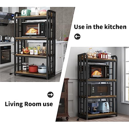 SIREDEEP Bakers Rack with Power Outlet ，4-Tier Kitchen Baker's Rack,Microwave Stand with Storage Suitable for Kitchen, Living Room, Dinning Room，Coffee Bar(Rustic Brown)
