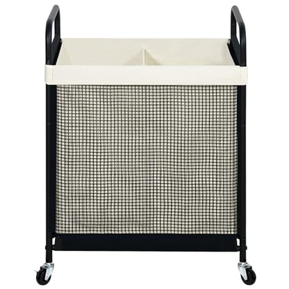 Laundry Hamper 2 Section, 100L Rolling Laundry Sorter Cart with Removable and Washable Liner Bag, Clothes Hamper with Wheels and Metal Handle for Laundry Room and Bedroom