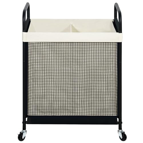 STO STO Laundry Hamper 2 Section, 100L Rolling Laundry Sorter Cart with Removable and Washable Liner Bag, Clothes Hamper with Wheels and Metal Handle for Laundry Room and Bedroom
