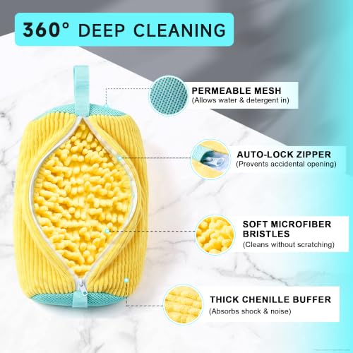 Shoe Washing Machine Bag, 4 Pcs Shoe Laundry Bag for Sneacker | With 4 Boot Stretcher (L 6-12.5 & S 5-10.5), Reusable,Durable Zipper,360°Deep Cleaning, Fit Most Shoes Types
