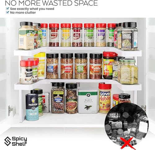 Deluxe - Expandable Spice Rack and Stackable Cabinet & Pantry Organizer (1 Set of 2 Shelves) - As seen on TV Deluxe (Spicy Shelf Organizer) - Pantry Organization - Pantry Spice Organizer