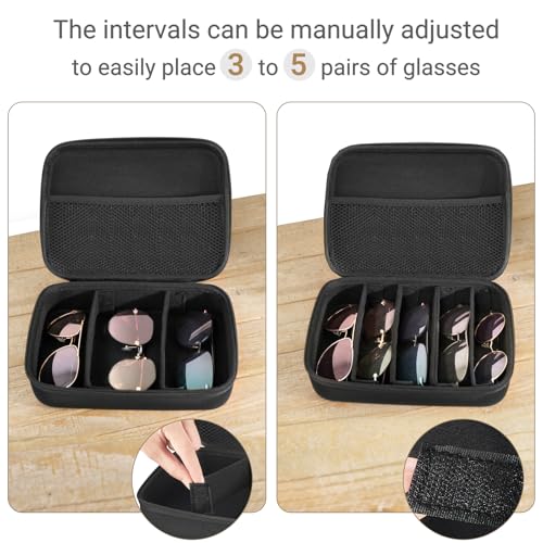Mkono Travel Sunglasses Case Glass Organizer Multiple Pairs Adjustable Slot | Soft Lining, EVA Hard Shell, Mesh Pocket, Portable Storage Multiple Eyewear, for Backpacks, Luggage, Daily Use, Men Women