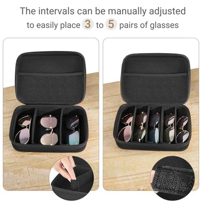 Mkono Travel Sunglasses Case Glass Organizer Multiple Pairs Adjustable Slot | Soft Lining, EVA Hard Shell, Mesh Pocket, Portable Storage Multiple Eyewear, for Backpacks, Luggage, Daily Use, Men Women