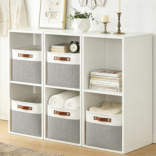 Storage Bins Large Fabric Storage Baskets for Shelves 3 Pack, Decorative Linen Closet Baskets with Handles for Organizing, Shelf, Clothes, Home, Office, 15x11x9.5Inches (Grey&White)