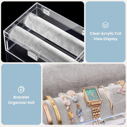 Lolalet Acrylic Bracelet Organizer Box -No Drawer | Clear Jewelry Display Holder for Bracelets, Bangles & Watches, Great Gift for Women on Birthdays， Valentine's Day
