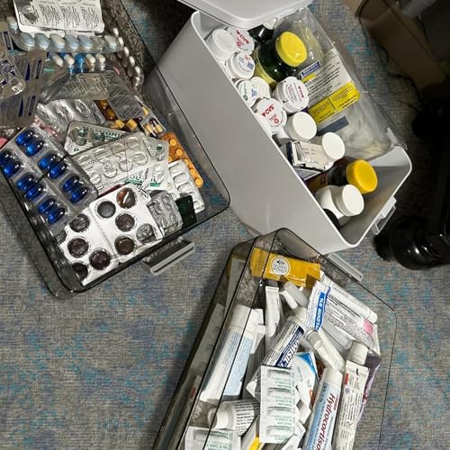 4- Tier Medicine Storage Box Organizer Portable First Aid kit Box Sewing, Art, Craft with Handle, Multipurpose Medical Supply Organizer with Removable Tray
