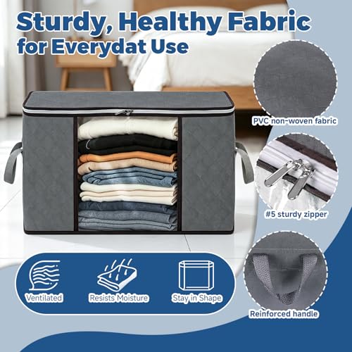 8 Pack Clothes and Blanket Storage Bags for Closet | Reinforced Handle, Large Capacity, Clear Window, for Sweater, Comforter, Bedding