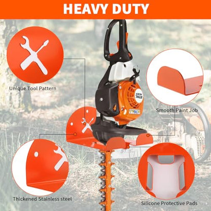 Upgraded Trimmer Rack Wall Mount - 8" Heavy Duty Weed Eater Hanger for Garage Wall, Garden Power Tool Holder Organizer Hooks for Grass Trimmer, Hedge Trimmer, Leaf Blower and Chainsaw, Orange, 4 Pack