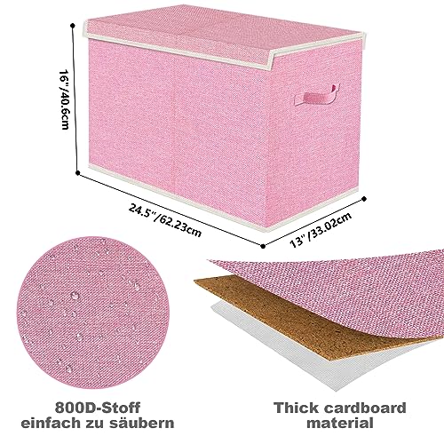 Toy Storage Box with Lid, Collapsible 82L Pink | 82L Large Bin (24.5"x13"x16") in Pink. 800D Oxford, Dual Handles, Folds Flat. For Nursery, Playroom, Bedroom
