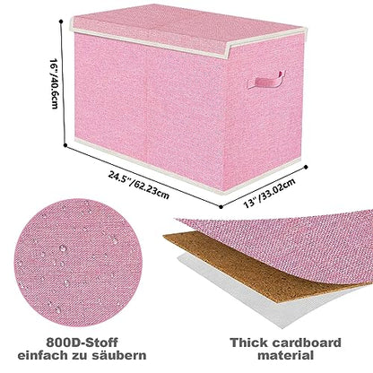 Toy Storage Box with Lid, Collapsible 82L Pink | 82L Large Bin (24.5"x13"x16") in Pink. 800D Oxford, Dual Handles, Folds Flat. For Nursery, Playroom, Bedroom