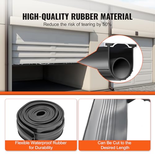 VEVOR Garage Door Seals Bottom Rubber, U Shape +O Ring Combination Garage Door Weather Stripping with Pre-drilled Aluminum Track Retainer Kit, 5/16 inch T-Ends and 3 3/4 inch Width (16 Ft, Black)