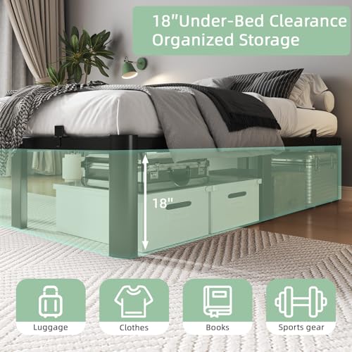 Queen Bed Frame, 18 Inch Heavy Duty Steel Platform, Noise-Free