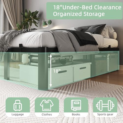 Queen Bed Frame, 18 Inch Heavy Duty Steel Platform, Noise-Free