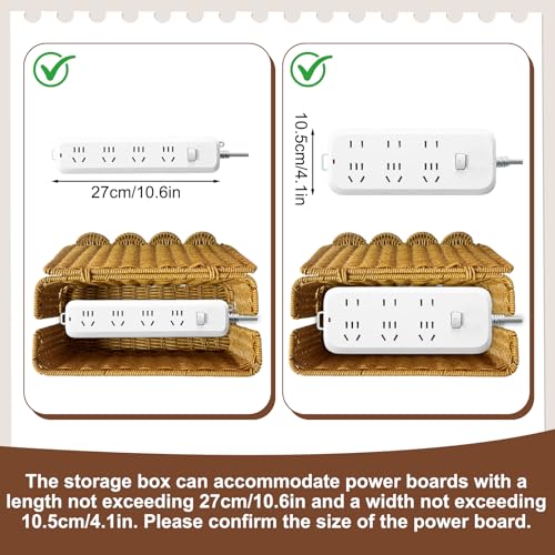 Scalloped Edge Handmade Cable Management Box, Elegant Plastic Rattan Cable Organizer, 2 Open Slots Sturdy Cord Hider Box, Under Desk Cord Organizer for Home TV Wires Computer Router USB Hub Strips