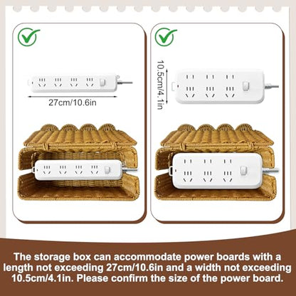 Scalloped Edge Handmade Cable Management Box, Elegant Plastic Rattan Cable Organizer, 2 Open Slots Sturdy Cord Hider Box, Under Desk Cord Organizer for Home TV Wires Computer Router USB Hub Strips