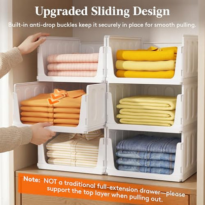 Lifewit 6 Pack Stackable Closet Storage Organizers for Clothes 16.5" Depth | Plastic Stacking Sweater Storage basket Bins for Wardrobe, Multifunctional Pants Organizer for RV, Pantry, Kitchen, Dorm