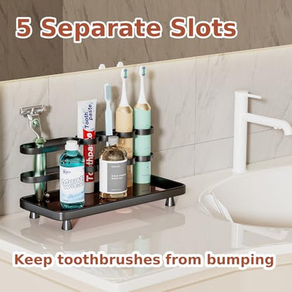 YOOLENS Electric Toothbrush Holder for Bathroom Countertop 5 Metal Slots Toothpaste Razor Mouthwash Organizer, Black