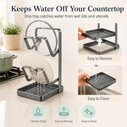2-Tier Pot Lid Holder for Countertop, Pot and Pan... (gray | Carbon Steel)