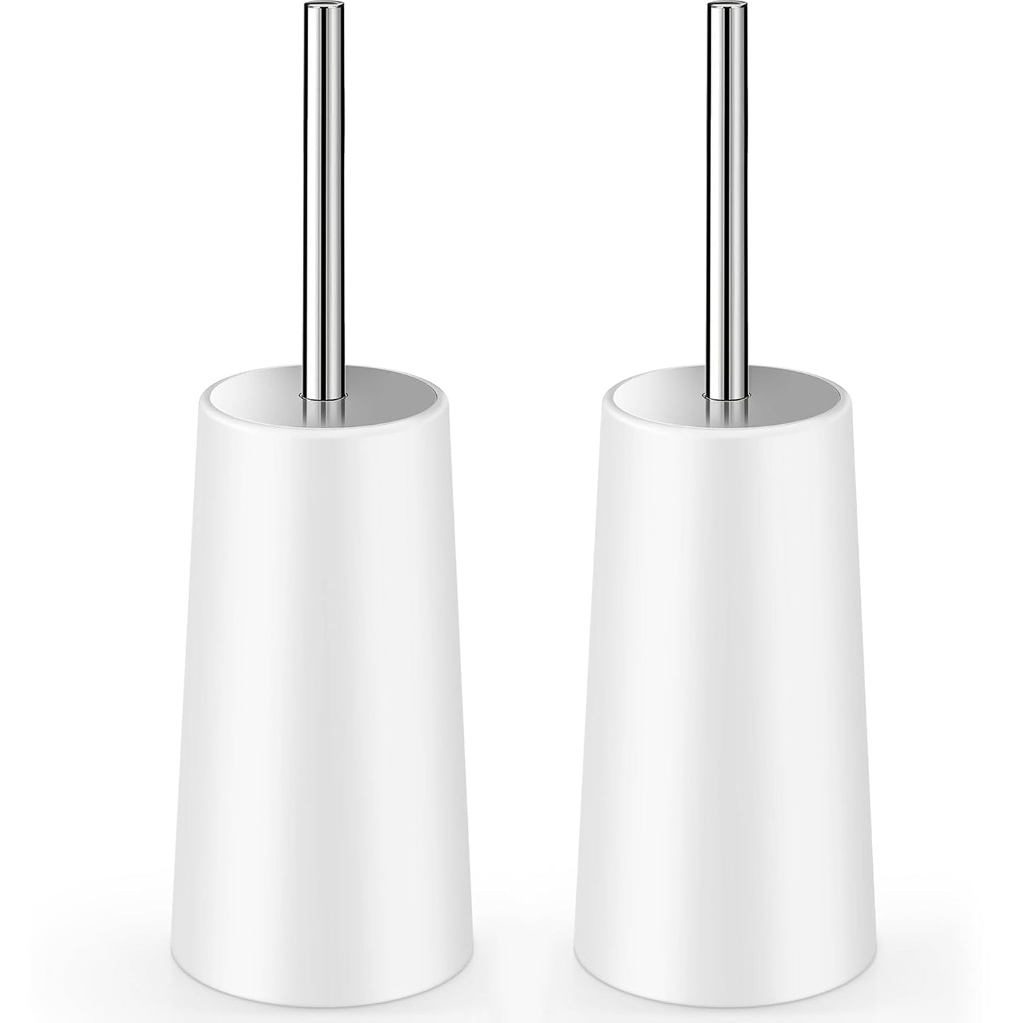 Toilet Brush and Holder, 2 Pack Toilet Brush with 304 Stainless Steel Long Handle, Toilet Bowl Brush for Bathroom Toilet-Ergonomic, Elegant,Durable (White)