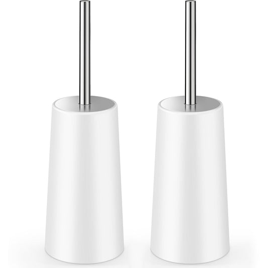 Toilet Brush and Holder, 2 Pack Toilet Brush with 304 Stainless Steel Long Handle, Toilet Bowl Brush for Bathroom Toilet-Ergonomic, Elegant,Durable (White)