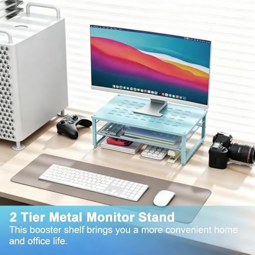 gianotter 2-Tier Metal Monitor Stand Riser | Desk Organizers and Accessories, Desk Organizer for Monitor, Office Desk Storage Organizer for Office Supplies (Blue)