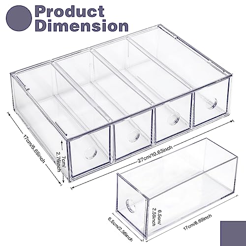 Desk Organizer with 4 Drawers, FODIENS Stackable Desktop Storage Box with Removable Drawer, Clear Sunglasses Organizer Display Case for Stationery Marker Pens Eyeglasses Office Supply