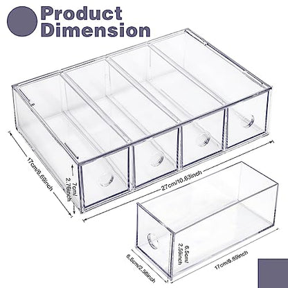 Desk Organizer with 4 Drawers, FODIENS Stackable Desktop Storage Box with Removable Drawer, Clear Sunglasses Organizer Display Case for Stationery Marker Pens Eyeglasses Office Supply