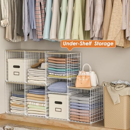 6 Tier Taller Closet Organizers and Storage, Stackable Closet Shelf Organizer with 2 Dividers for Clothes Towels Toys, Rv, Double Storage Design, Clothing Storage Basket for Wardrobe, White