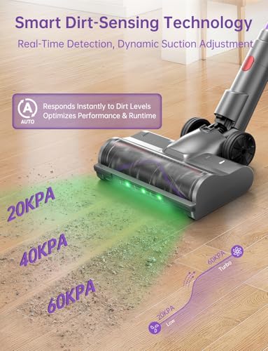 OXVAC Cordless Vacuum Cleaner, 60KPa 650W Stick Vacuum with 80Mins Runtime, Smart AUTO Mode, Anti-Tangle Brush, Self-Standing, Large Cup for Home, Pet Hair, Carpet & Hardwood Floor