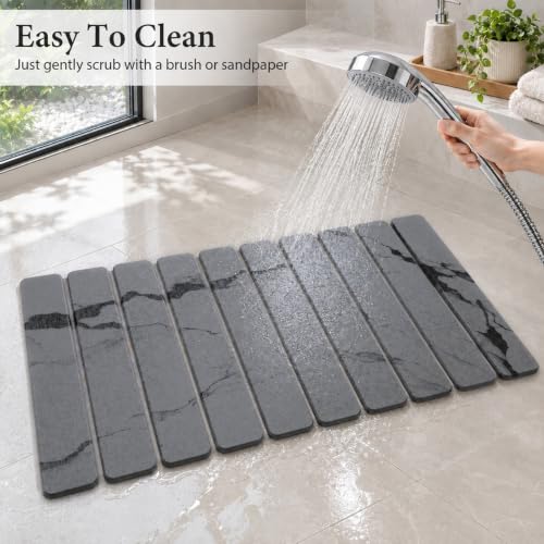 Foldable Stone Bath Mat, Non Slip Large Diatomaceous Shower Mat, Super Absorbent Quick Drying Stone Mat for Bathroom Kitchen Floor Counter Sink,Easy to Clean & Store (Dark Gray 24"×16")