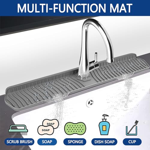 Kitchen Sink Splash Guard Gen2-30" x 6'' Silicone Sink Mat Splash Guard fit for Countertop, Bathroom,Farmhouse,RV by EBIGIC (Grey)