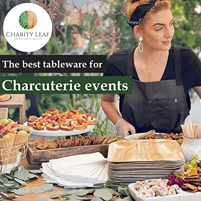 Disposable 7" Square Plates (50 pieces) Bamboo Like Serving Platters, Disposable Boards, Eco-Friendly Dinnerware For Weddings, Catering, Events