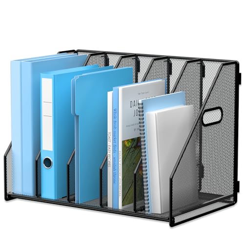 Desk File Organizer Folder Holder with 5 Vertical... (Black | Metal)