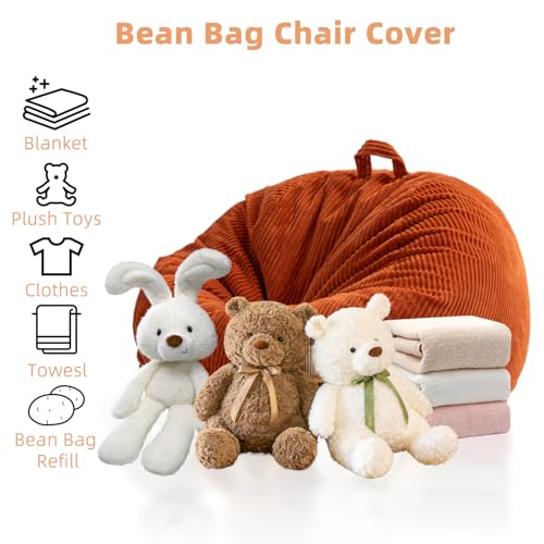 ZhenLives Stuffed Animal Storage Bean Bag Chair Cover, Cover Only (No Filler), Corduroy Toy Organizer Floor Cushion Seat, 48 in/120 cm Slipcover for Teens & Adults,Green