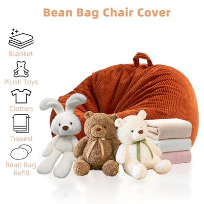 ZhenLives Stuffed Animal Storage Bean Bag Chair Cover, Cover Only (No Filler), Corduroy Toy Organizer Floor Cushion Seat, 48 in/120 cm Slipcover for Teens & Adults,Green