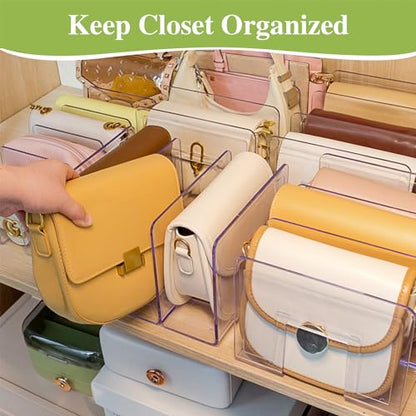 2 Pcs Acrylic Clear Purse Storage Organizers, 4 Sections Dividers in Bedroom Office (bright)