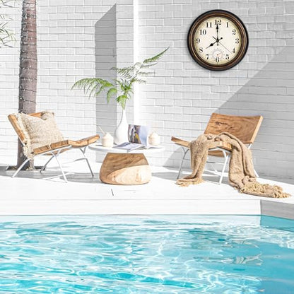 Outdoor Clock Waterproof with Thermometer Wall Clock for Patio Pool Bathroom Kitchen 12 Inch Bronze