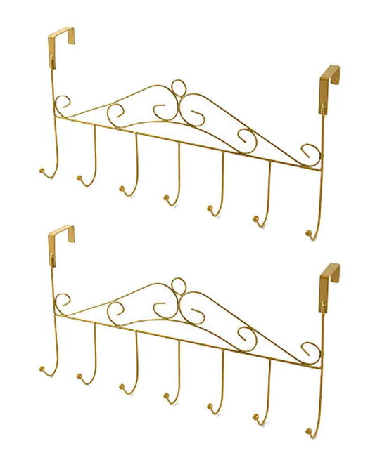eywlwaar Gold Over The Door Hooks 7 Hanger Rack Heavy Decorative Metal Rack for Home Use Hats Coats Key Bag Clothes Scarfs Hooks (Golden)