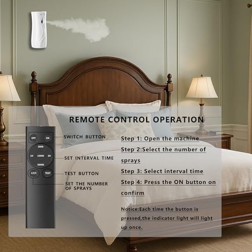 6-Pack Automatic Air Freshener Spray Dispenser with Remote Control, White | Wall Mounted/Free Standing Multiple Time Scent/Mist Release Settings use for Room/Restroom Commercial Place