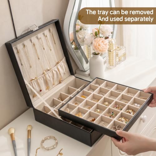 50 Grid Earring Holder Organizer,2 Layer Jewelry Box for Women | Faux Leather,Velvet Lining,Adjustable Divider,Jewelry Organizer for Ring Necklace and Bracelet,for Home Use and Jewelry Store